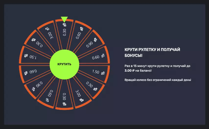 Бонус в колесе фортуны каждые 15 минут